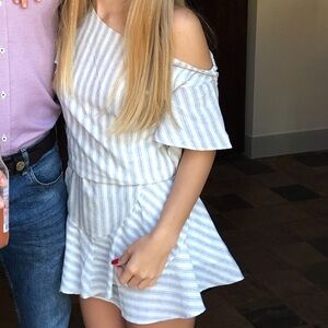 Blue and white striped dress with tie